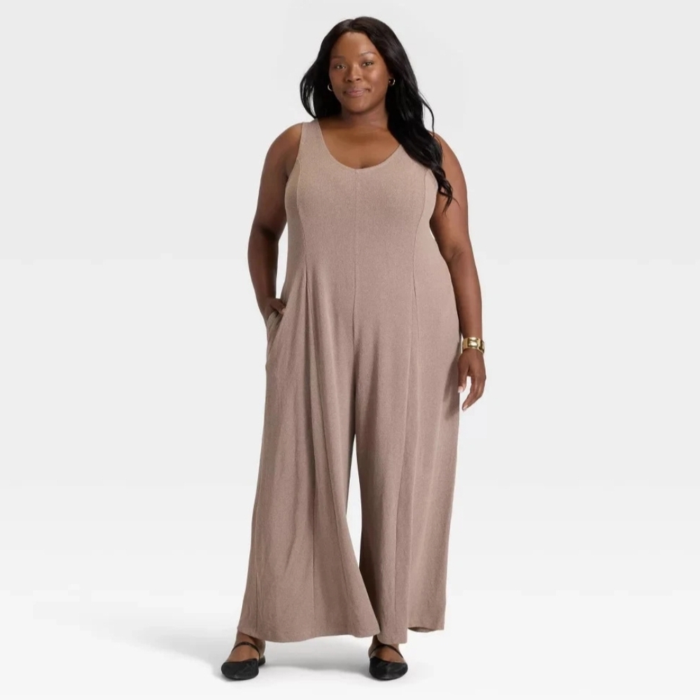 NWT Taupe XXL V-Neck Wide Leg Jumpsuit